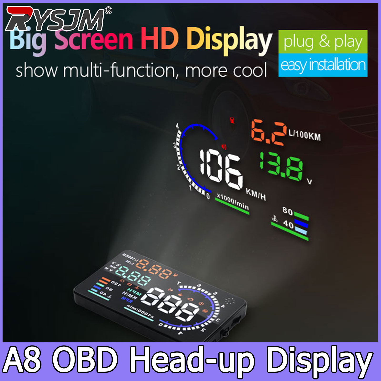 Electronics Gadgets For Car - A8 OBD HUD Head-up Display Snelheidsmeter